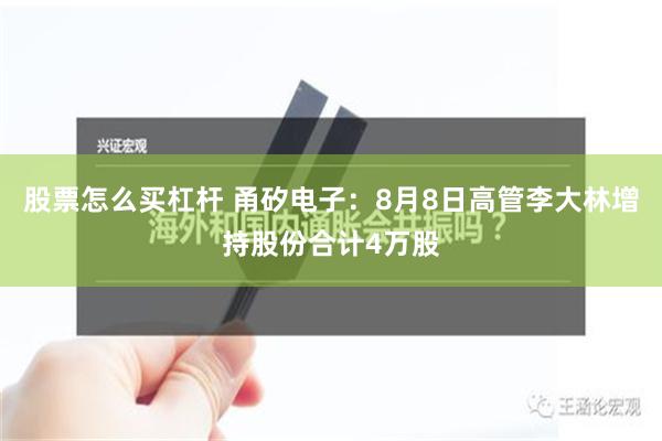 股票怎么买杠杆 甬矽电子：8月8日高管李大林增持股份合计4万股