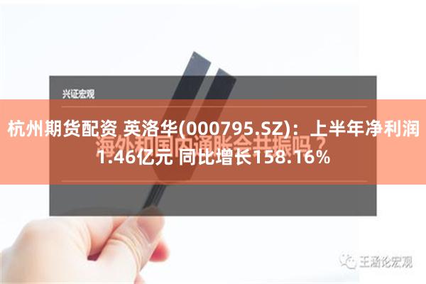 杭州期货配资 英洛华(000795.SZ)：上半年净利润1.46亿元 同比增长158.16%